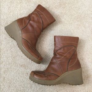 VINTAGE ALDO PLATFORM WEDGE LEATHER ZIP UP BOOTS 39 US 8.5